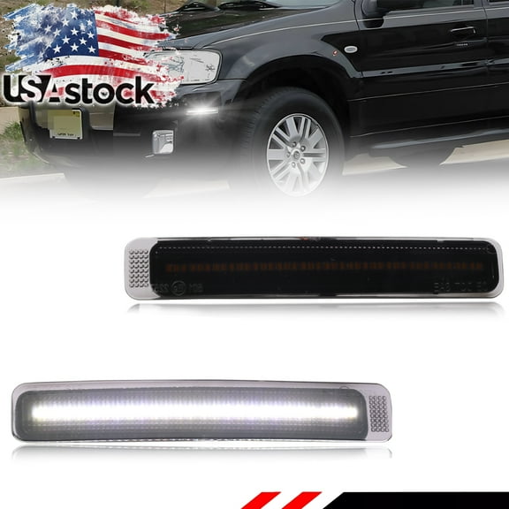 2PCS Smoked Lens Front Corner Side Marker Light Fender Light Turn Signal Light Turn Warning Light Parking Light  with White LED For 2005 2006 2007 Mercury Mariner
