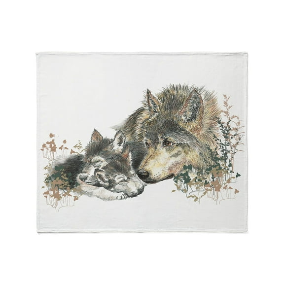 CafePress - Watercolor Wolf Parent Cubs Throw Blanket - Soft Fleece Throw Blanket, 50"x60" for All Ages