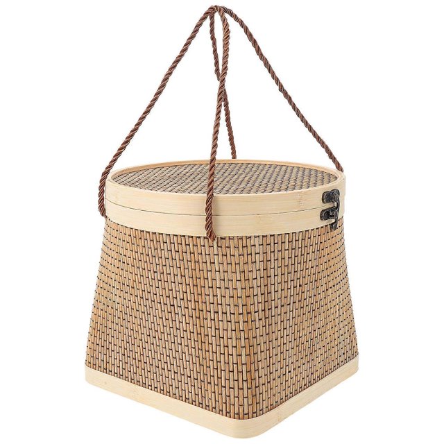 1Pc Handmade Bamboo Basket for Dried Fruit Container and Egg Storage Wood Color