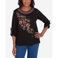 thumbnail image 4 of Alfred Dunner Womens  Floral Embroidered Detail Crew Neck Drawstring Sleeve Top, 4 of 6