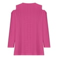 thumbnail image 5 of Cavosen Flowy Tops for Women 3/4 Sleeve Cold Shoulder Pullover Tops V-Neck Casual Solid Color Shirts Dressy Loose Fit Blouse Eyelet Ring Tees Novelty Resortwear Autumn Pink L, 5 of 6