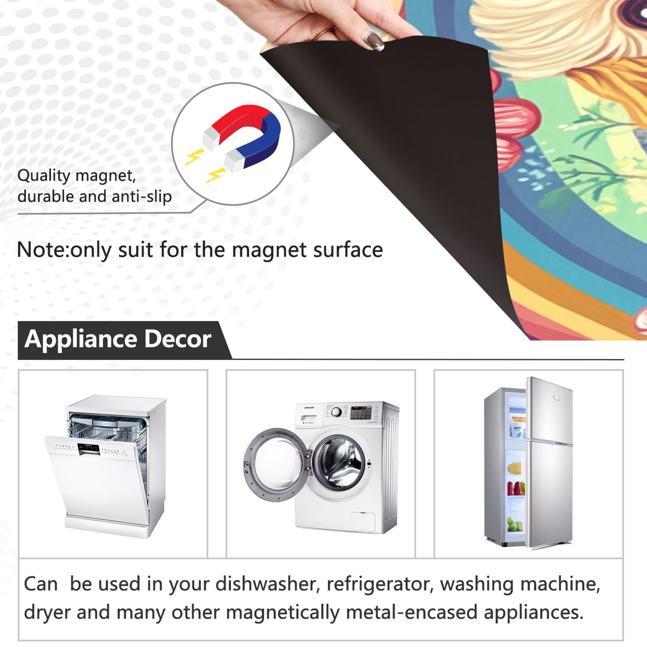 Dishwasher Magnetic Sticker 23x26 Inch Refrigerator Magnetic Sticker Washing Machine Magnetic Sticker Kitchen Panel Magnetic Sticker Home Decor Rainbow Dog Pattern