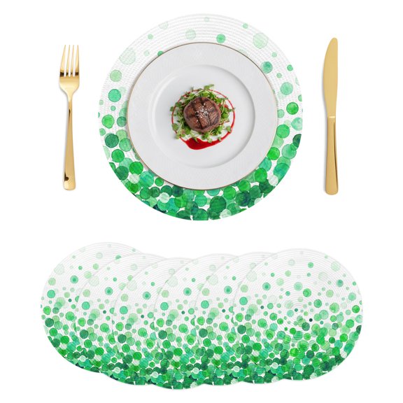 Round Placemats Green Polka Dots 15 inch Set of 6 Table Mats for Dining Table Watercolor Abstract Art Heat Resistant Non-Slip Kitchen & Home Decorative Place Mat Set