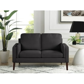 Elm & Oak Nathanial Loveseat with Side Pocket and USB Power, Black Fabric