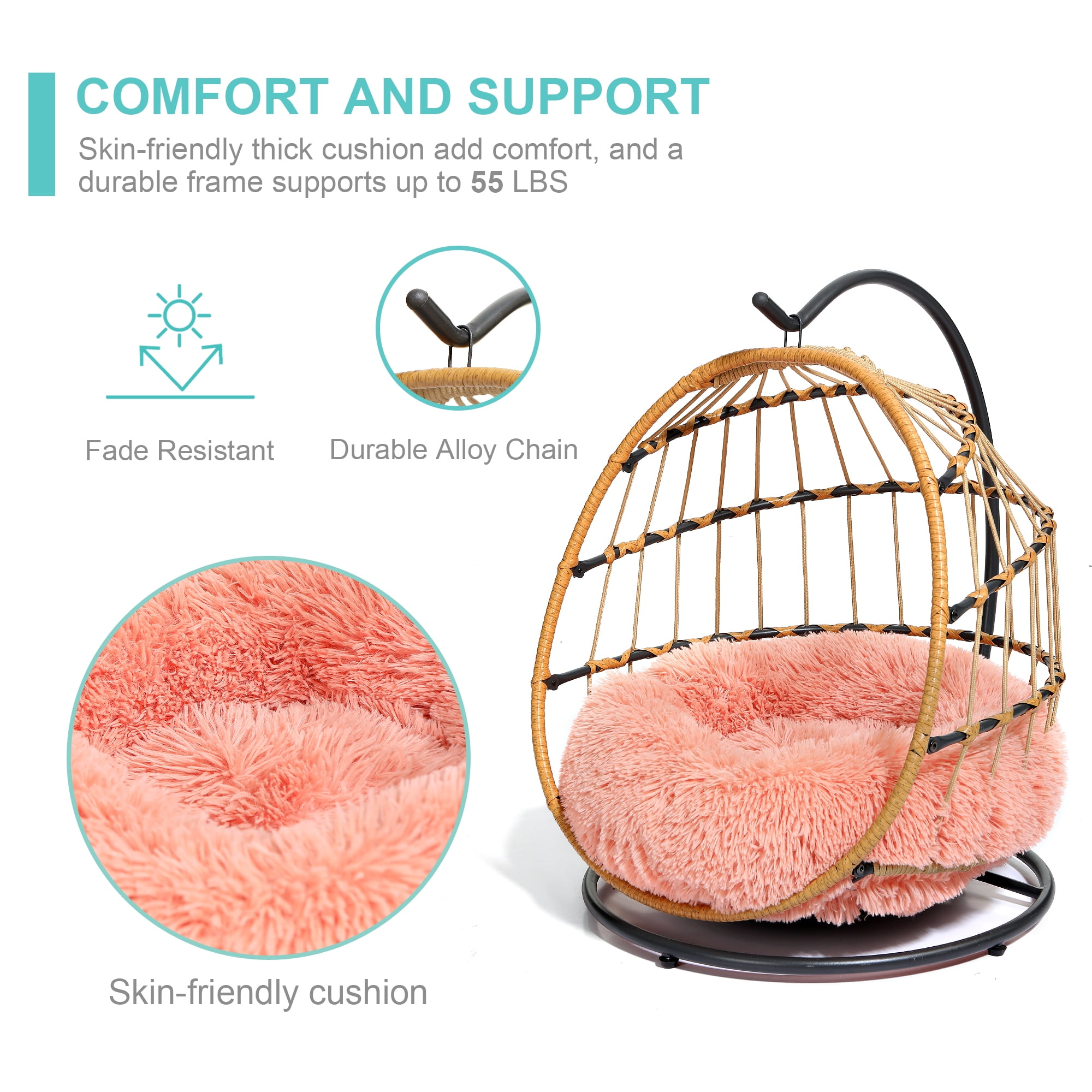 SWITTE Wicker Pet Bed Hammock Hanging Swing Pet Bed Dog & Cats Indoors & Outdoors,Pink
