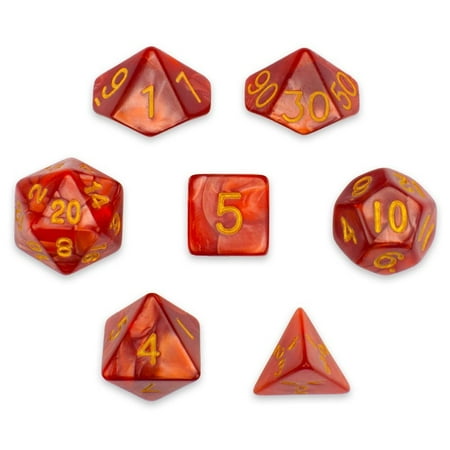 Pearl Pouch - D20 Polyhedral Dice, Red Pearl Translucent 7 Dice Polyhedral, With Velvet Pouch