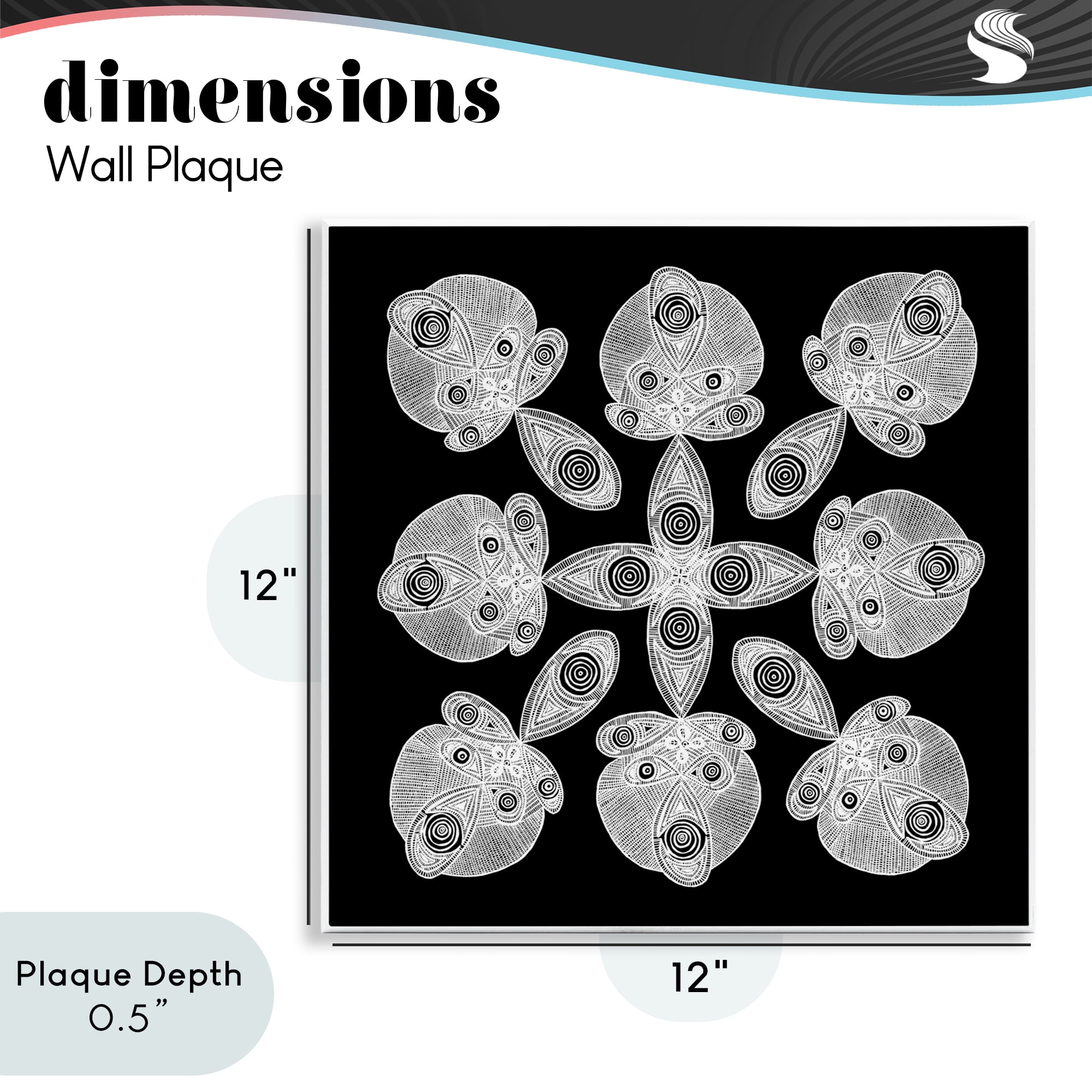 Stupell Industries Fractal Symmetry in Monochrome Wall Plaque Art, design by El Perkin
