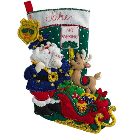 - 18-Inch Christmas Stocking Felt Appliqué Kit, 86711 Officer Santa, 18 Bucilla felt stocking kit Officer Santa By Bucilla