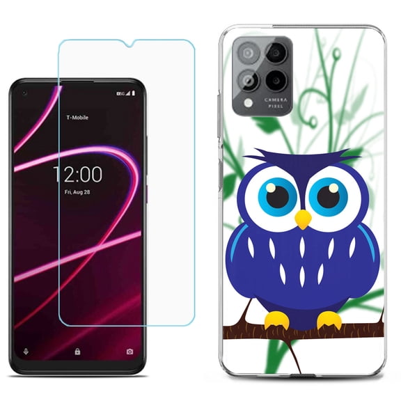 Slim-Fit Gel TPU Phone Case for T-Mobile Revvl 6 Pro 5G, with Tempered Glass Screen Protector, by OneToughShield ® - Blue Owl