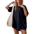 thumbnail image 4 of WILLBEST Vêtements d'Automne Femmes Mode Imprimé Uni Décontracté Manches Courtes Col Rond Poche Short Combinaison Pantalon de Travail Femmes, 4 of 6
