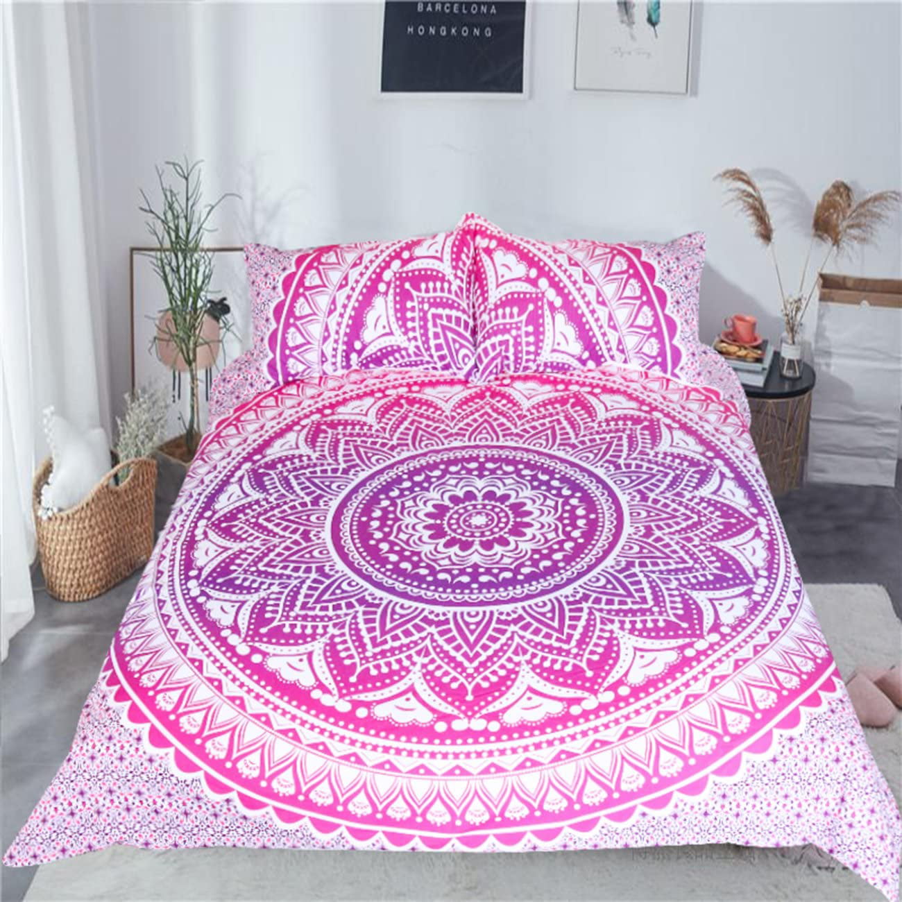 Indian Mandala Queen Bedspread Fitted Sheet Flat Bed Cover Room Decor 4Pc Set 