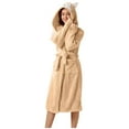 thumbnail image 3 of Women's Double Pocket Hooded Flannel Robe Soft Double Faced Velvet Bathrobe For Cozy Home Wear, 3 of 9
