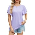 thumbnail image 2 of Fancyglim Women Flutter Short Sleeve Top Summer Crew Neck Tunic Shirt Purple 2XL, 2 of 4
