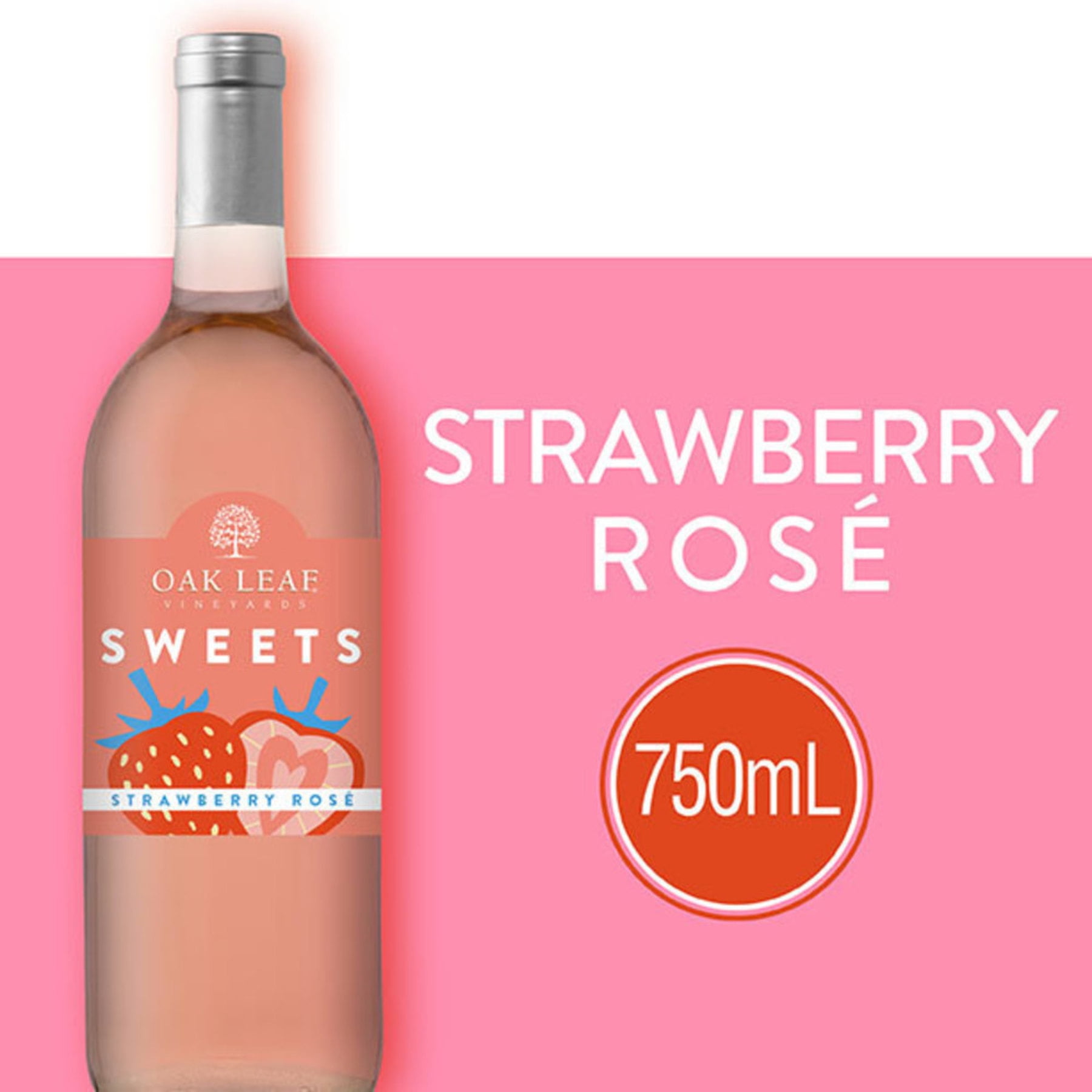 Oak Leaf Vineyards Sweets Strawberry Rose California Flavored Wine, 750 ml Bottle, 8.5% ABV