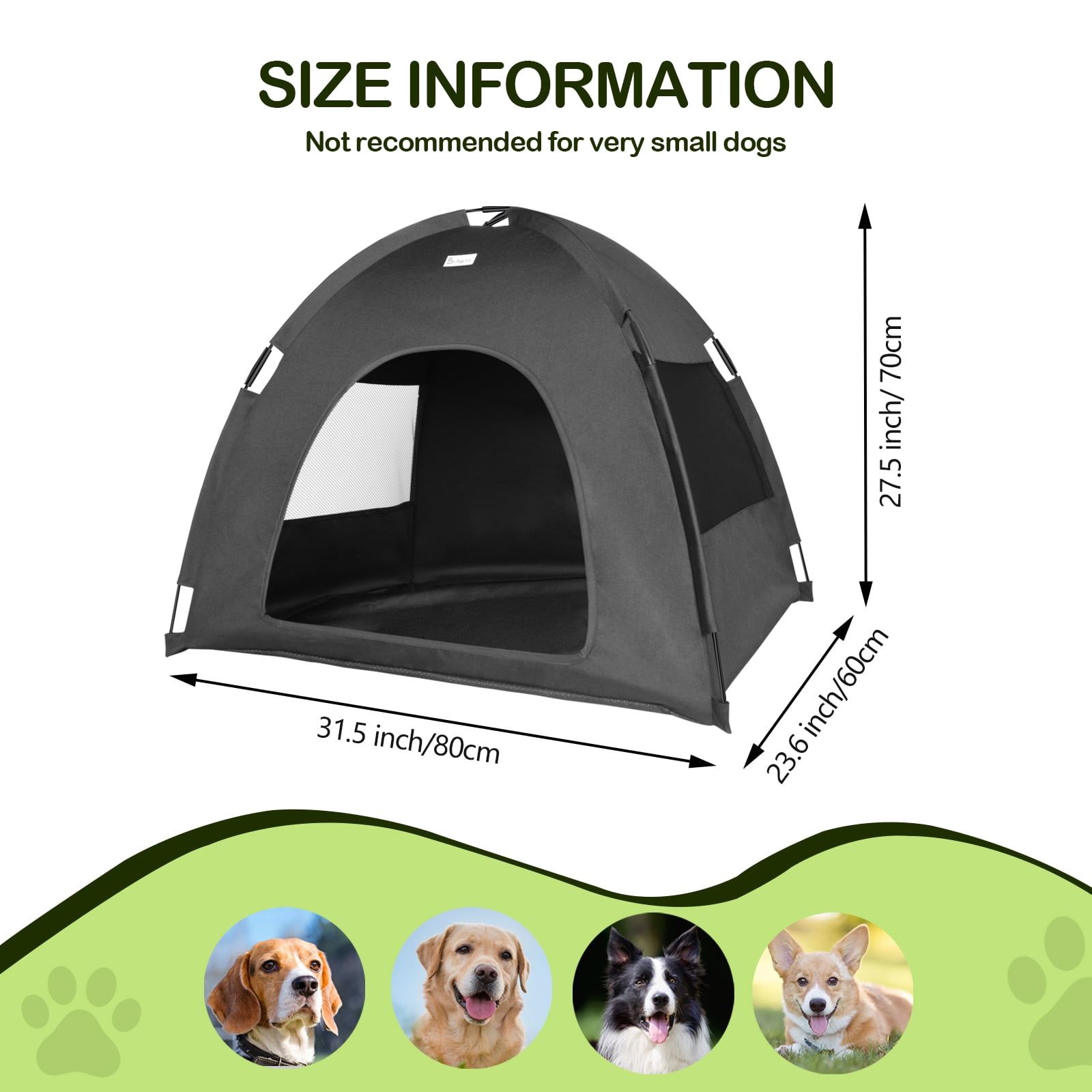 Nockovi 1 pack Outdoor Dog Shelter, 31.5 x 23.6 x 27.5 in, Waterproof Oxford Fabric, Breathable Mesh, for Small to Medium Dogs, Black