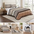thumbnail image 6 of Full Quilt Set 78''x90'', Brown Beige Stripes Lightweight Bedspread Coverlet Set with 2 Pillow Shams, Geometric Painting Neutral Textured Breathable All Season Quilt Bedding for Bedroom/Guest Room, 6 of 9