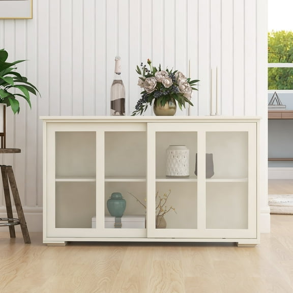 Newboti Furniture Kitchen Storage Stand Cupboard With Glass Door-White 10327