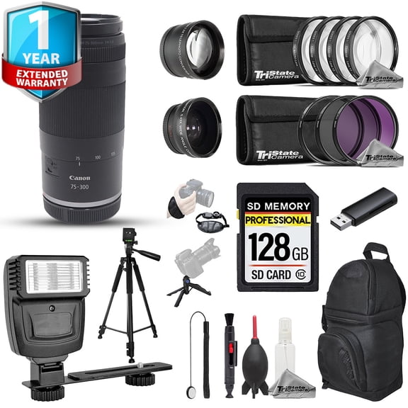 Canon RF 75-300mm f/4-5.6 Lens - 20pc 128GB Pro Kit 1 Yr Warranty (International Version)