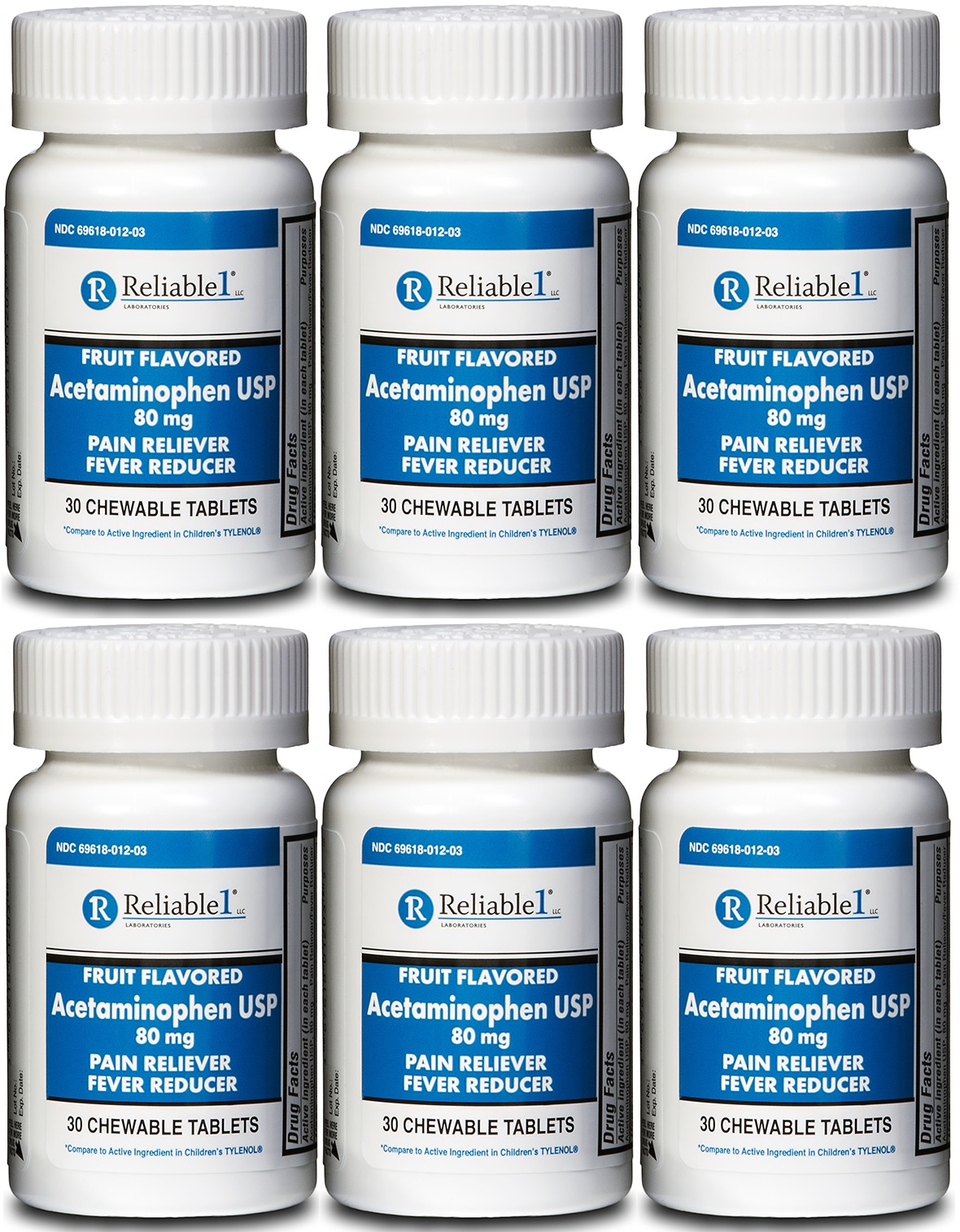 Acetaminophen 80 mg Chewable 180 Tablets Generic Tylenol Children's