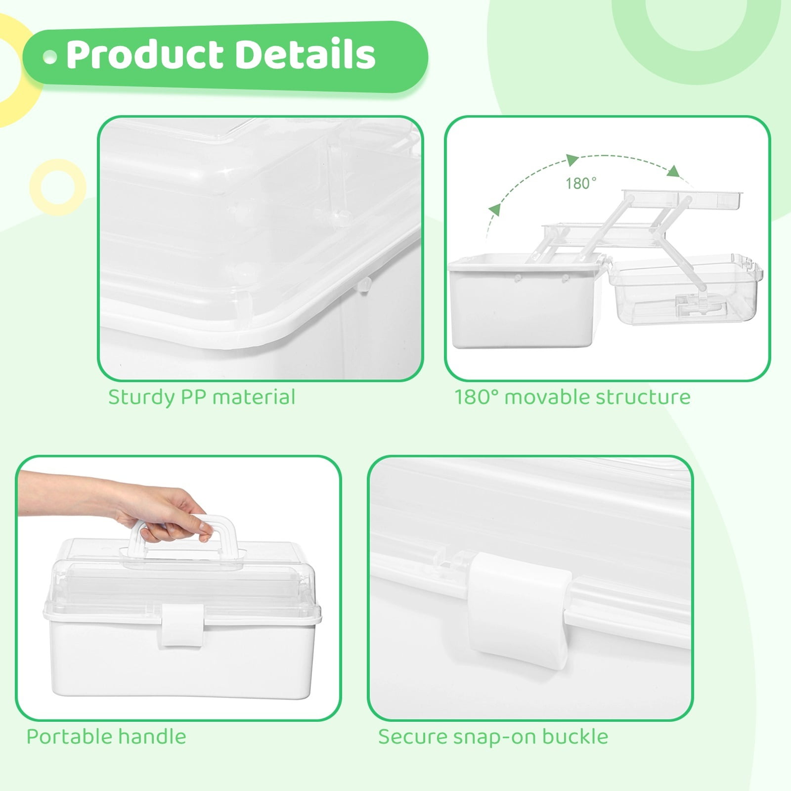 Art Craft Tackle Box, 3-Layer Storage Box with Handle & 12 Mini Boxes, PP Art Supplies Organizer, Portable Folding Tool Box, Multipurpoes Storage Container for Sewing Supplies, Medicine