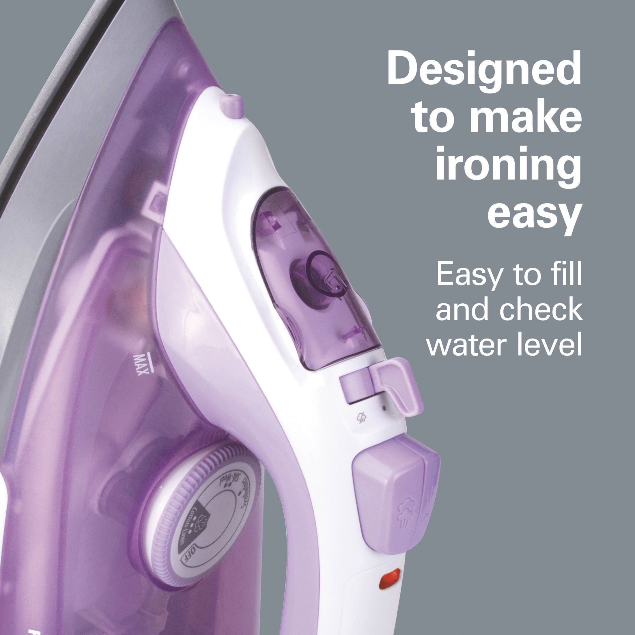 Hamilton Beach Clothing Iron, Steam Iron for Clothes with Extra-Glide Nonstick Soleplate, Purple