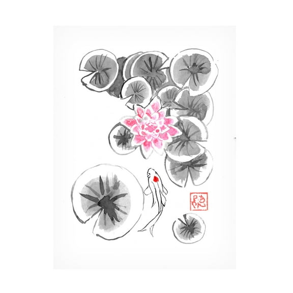 Canvas Wall Art - Pechane 'Nenuphars And Koi 2' Wall Art for Living Room, Bedroom, or Office Décor by Trademark Fine Art - 14 x 19 Inches