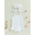 thumbnail image 4 of Fortune Infant Girls Ribbed Romper Solid Color Sleeveless Tie-Up Ruffles Bodysuits, 4 of 6