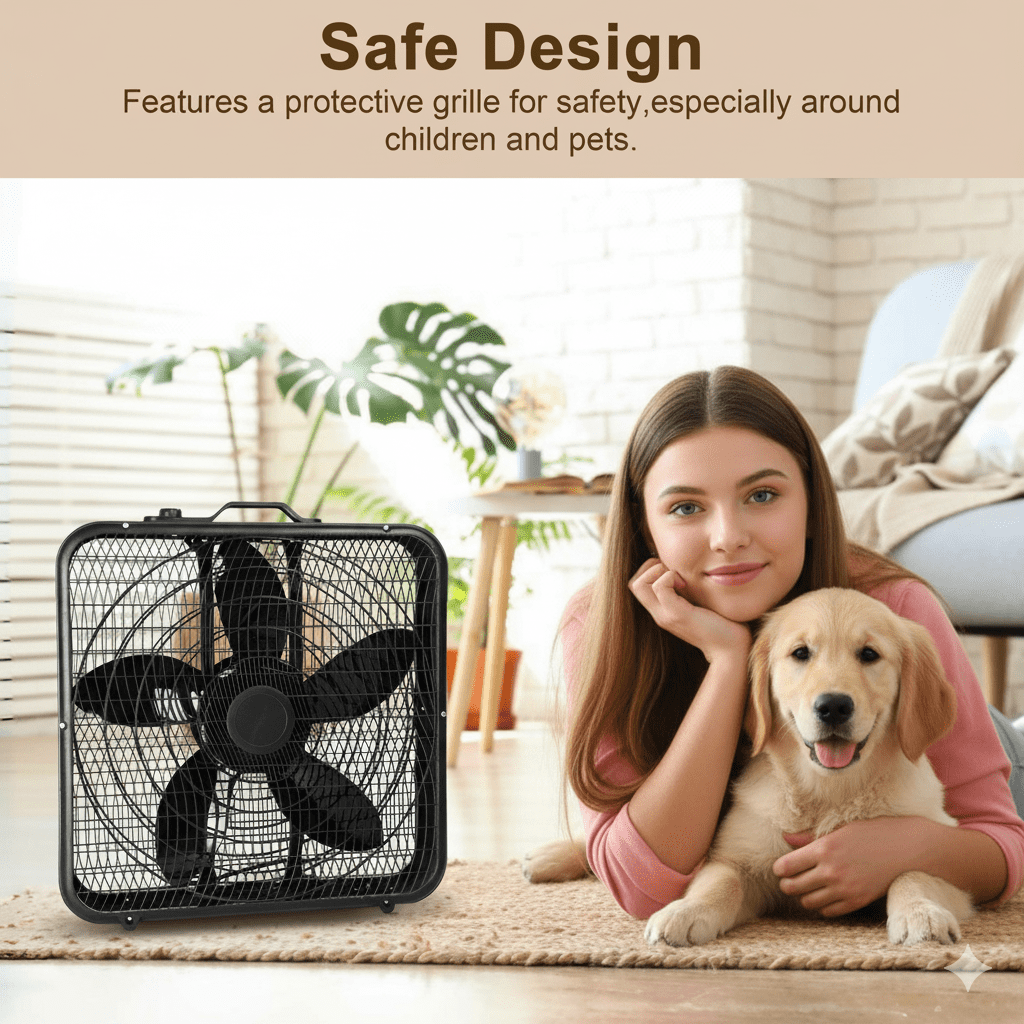 20 Inch Box Fan, Portable Floor Fan with 3-Speed Quiet 2000 CFM Airflow, 70W Energy-Efficient Motor, Lightweight Carry Handle for Bedroom, Office & Living Room (Black)