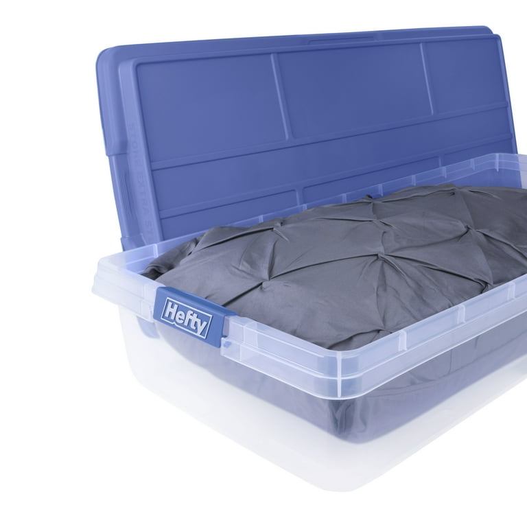 Hefty 32 Qt. Clear Plastic Storage Bin with Blue HI-Rise Lid, 6