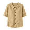 thumbnail image 7 of VBVC Women's Cotton Linen Button Down Shirt , Ladies' Peter Pan Collar Short Sleeve Blouse , Casual Summer Work Tops For Women, S-2XL, 7 of 7