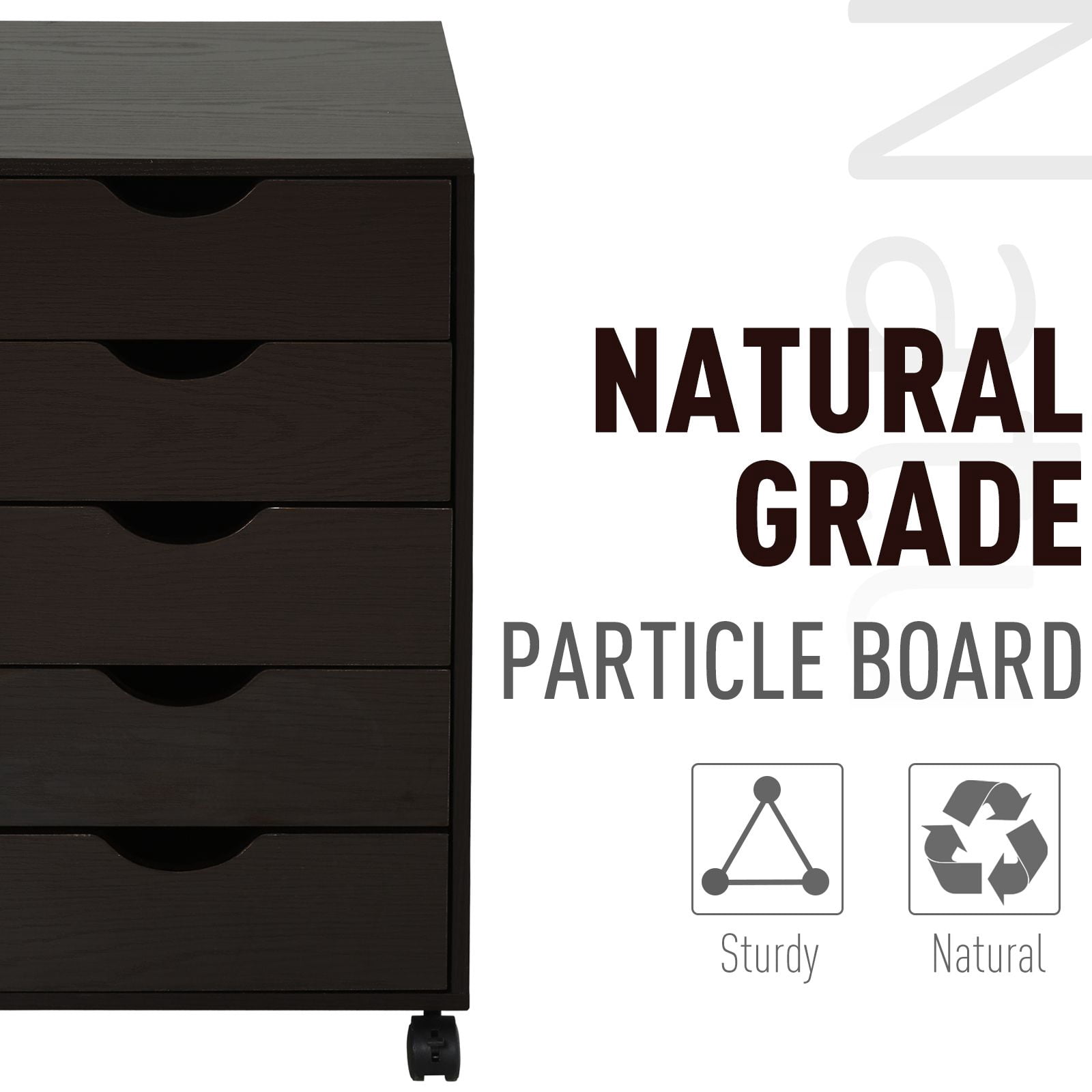 HOMCOM 5-Drawer File Cabinet, Modern Nordic Style Brown Wood Storage Organizer with Smooth Casters and Locking Brakes for Home Office, Living Room, and Workspace, 15.75"x15.75"x26.5"