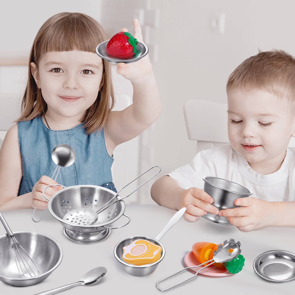 16pcs Anti-fall Stainless Steel Pots and Pans Cookware Pretend Kitchen Play Set 