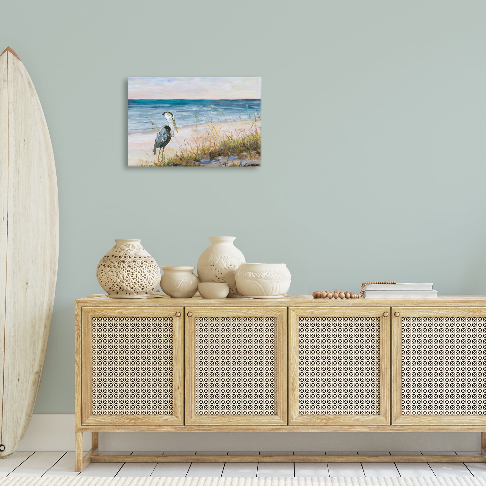 Stupell Industries Calm Pelican on Beach Landscape Painting Gallery Wrapped Canvas Art Print Wall Art, 24 x 16
