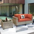 thumbnail image 2 of Ovios 3 Pieces Outdoor Patio Sectional Furniture Cushioned PE Rattan Wicker Chairs Conversation Set with Solar Lamps Coffee Table for Backyard, 2 of 8
