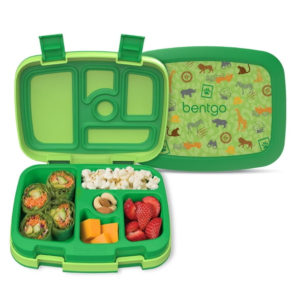 Bentgo® Kids Prints Leak-Proof, 5-Compartment Bento-Style Kids Lunch Box - Ideal Portion Sizes for Ages 3-7, Durable, Drop-Proof, Dishwasher Safe, & Made with BPA-Free Materials (Safari)