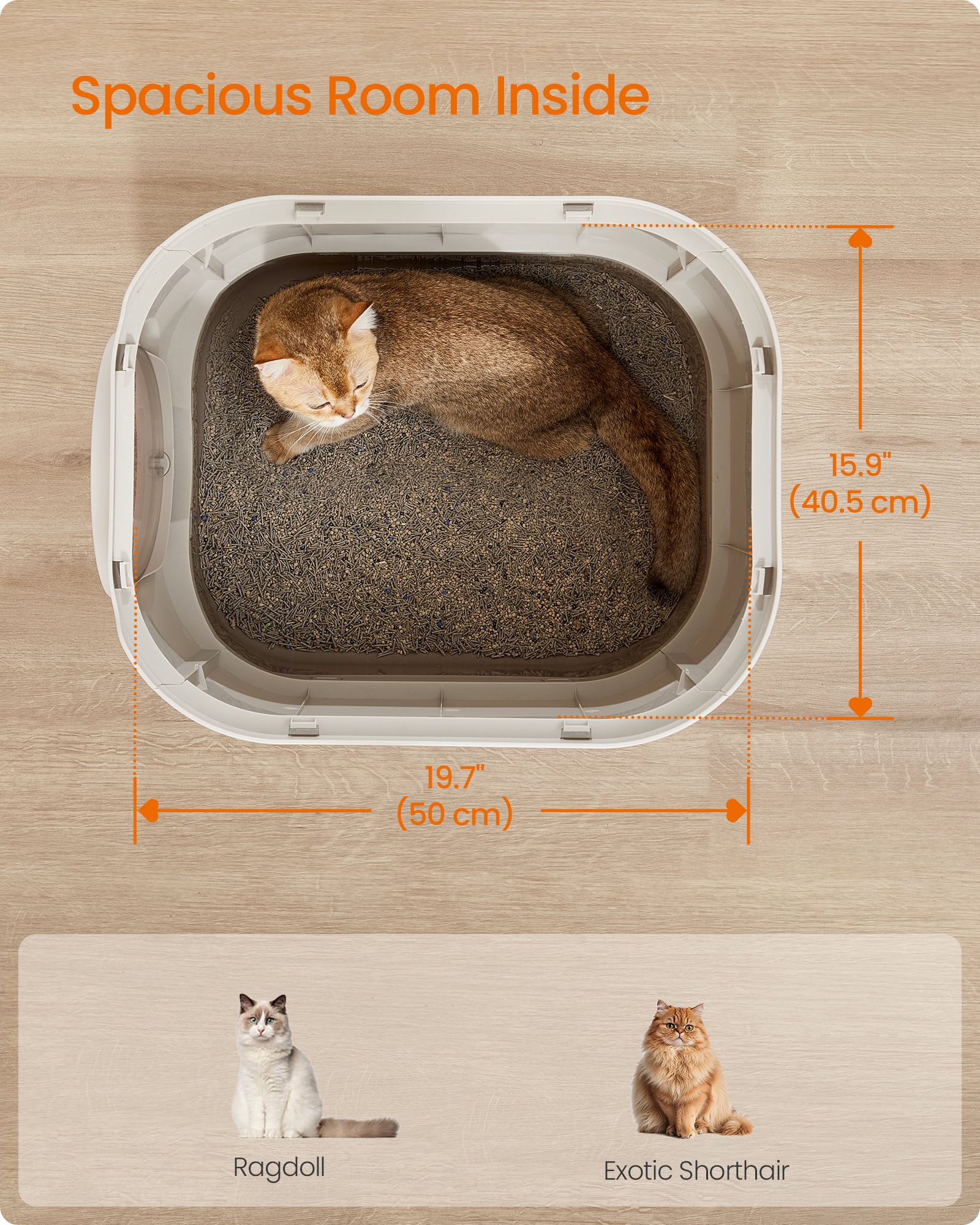XL Enclosed Cat Litter Box with Slide-Out Tray, Includes Scoop & Brush, Anti-Tracking Design, Oatmeal & Warm Gray