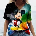 thumbnail image 2 of Camiseta holgada con estampado de dibujos animados de Disney Mickey Mouse para mujer, camisetas de verano de manga corta con cuello en V, camisetas kawaii, ropa femenina, 2 of 5