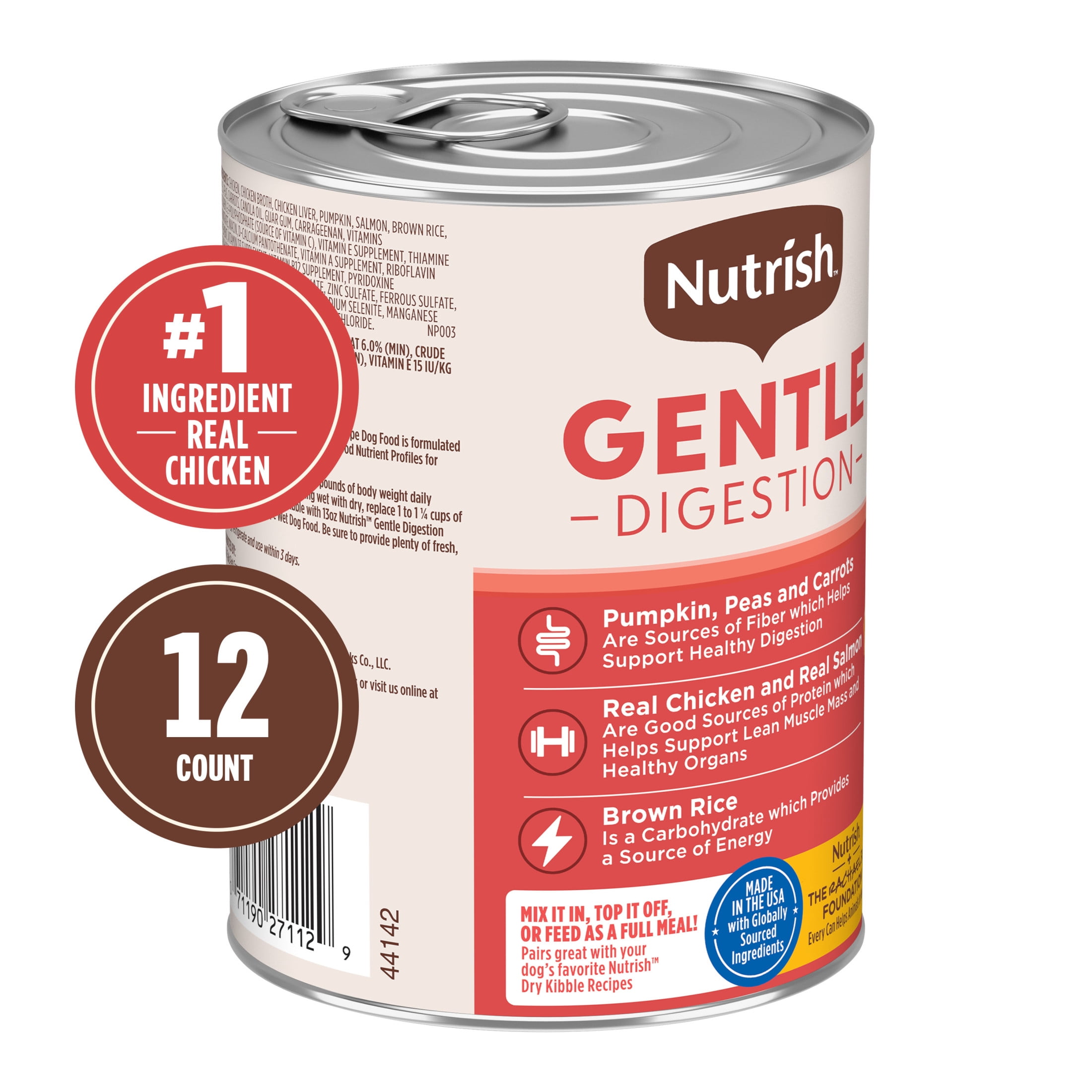 Nutrish Gentle Digestion Real Chicken, Pumpkin & Salmon Recipe Premium Paté Wet Dog Food, 13 oz. Can, 12 Count (Rachael Ray)