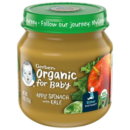 Gerber 2nd Foods Organic for Baby Baby Food, Apple Spinach Kale, 4 oz Jar (10 Pack)
