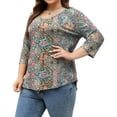 thumbnail image 2 of Qaspx Womens Plus Size Tops 3/4 Sleeve V Neck T Shirts Floral Print Casual Blouse Graphic Tees L-5XL, 2 of 5
