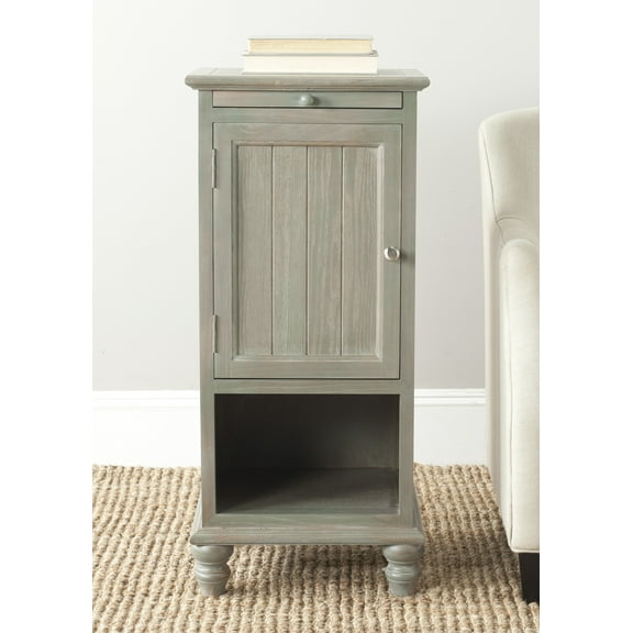 SAFAVIEH Jezabel One Cabinet End Table w/ Pull Out Tray, French Grey