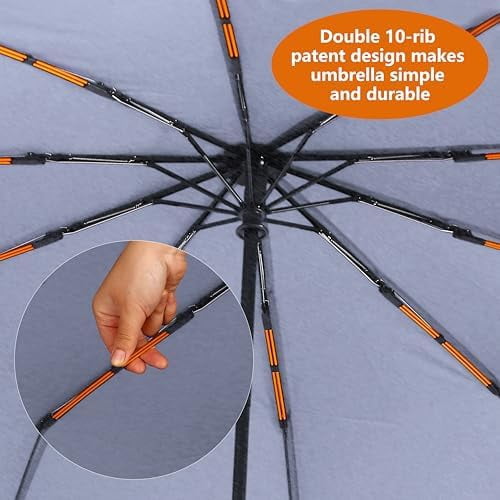 46 Inch Compact Umbrellas for Rain - Travel Small Umbrella - Automatic Folding Umbrella - Windproof Portable Umbrella, Double 10-rib (2 pack)black+grey