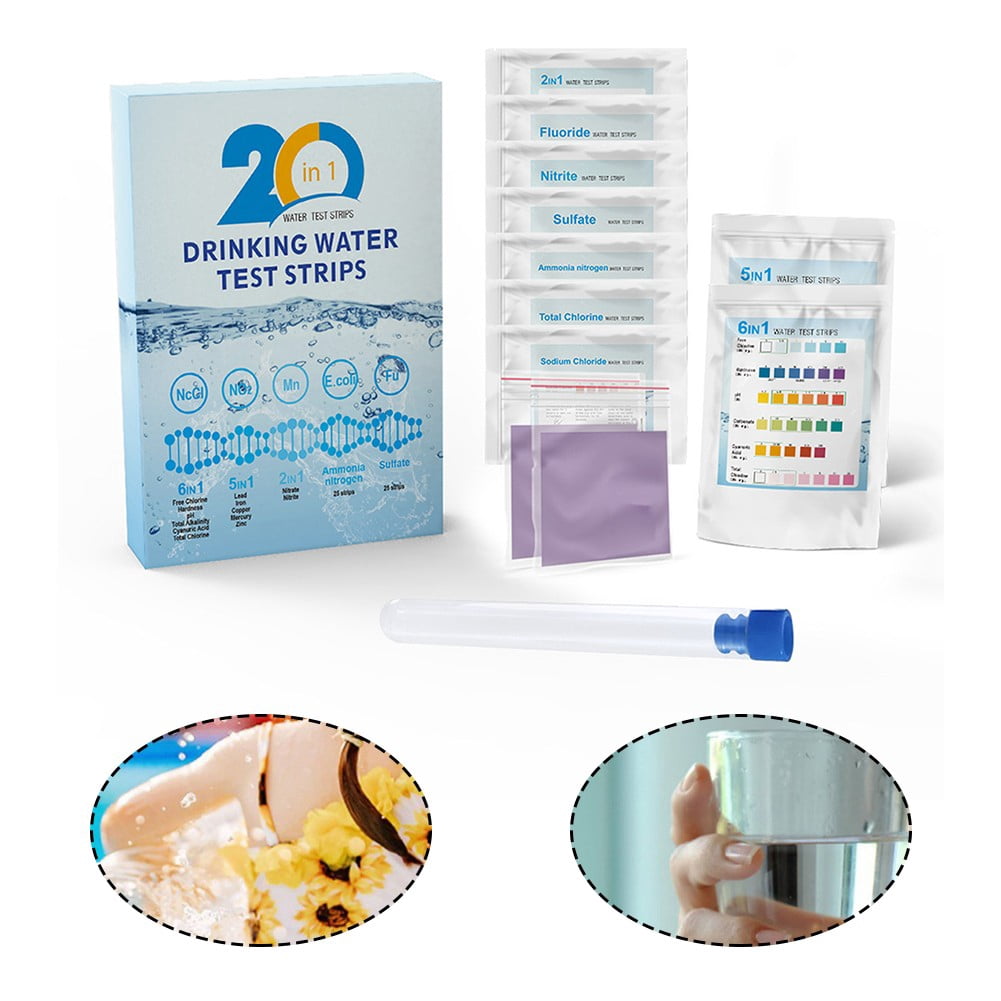 20 in 1 Drinking Water Testing Kit Strips Tests Tube Dropper Home Tap Hardness Smile Home