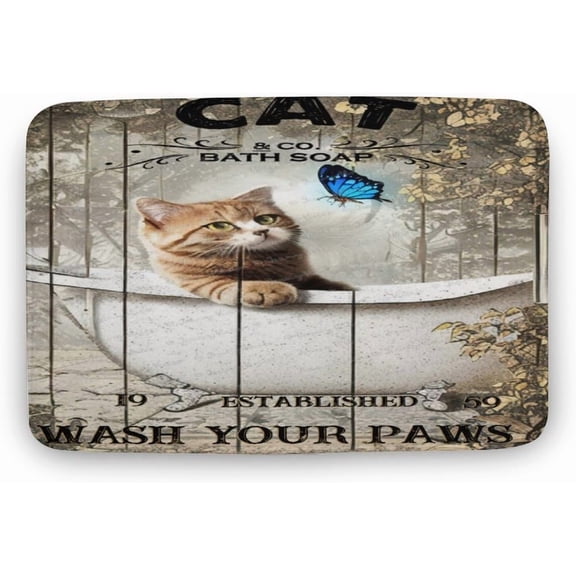Dog Door Mat for Muddy Paws, Absorbent Non-Slip Washable Mat, Entry Indoor Door Mat for Inside Floor, 16"x24", Cute Cat Wash Your Paws, Housewarming Gift