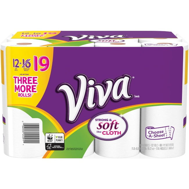 Viva Paper Towels, ChooseASheet, 12 Big Rolls, 88 Sheets Per Roll (=16 Regular Rolls