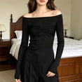 thumbnail image 2 of DHFJKG Long Sleeve Shirts For Women Off Shoulder Mesh Sheer Tees Sexy Slim Fit Stretchy See Through Going Out Stylish Tops, 2 of 5