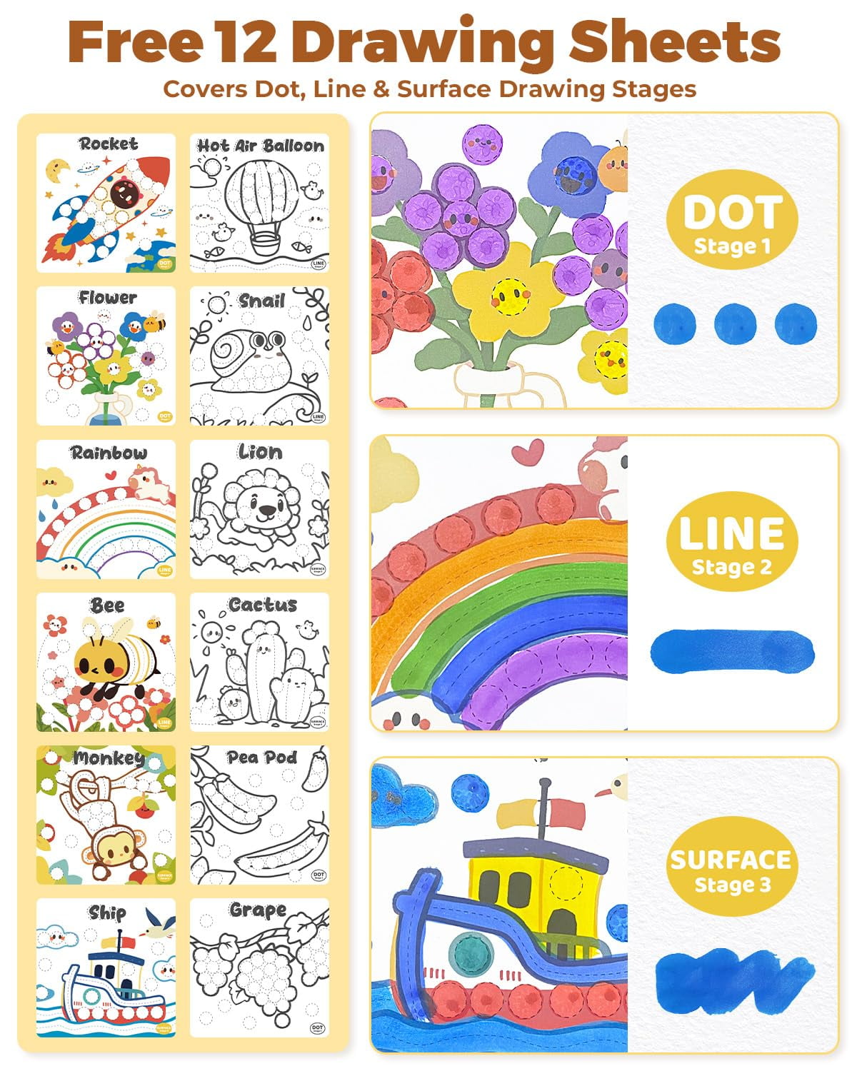 Jupitearth 22Pcs Arts Crafts & Sewing,Art Supplies,Art Markers & Pens,Washable Dot Markers for Toddlers 1-3 Game Markers for Kid