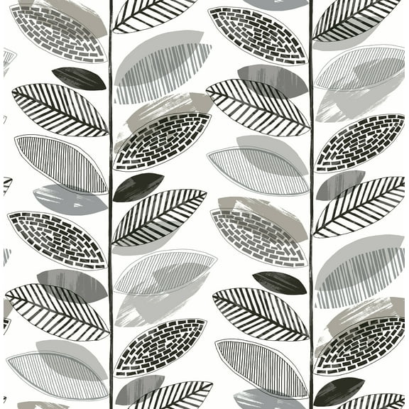 Brewster Nyssa Grey Leaves Unpasted Non Woven Wallpaper, 20.5-in by 33-ft, 56.4 sq. ft.