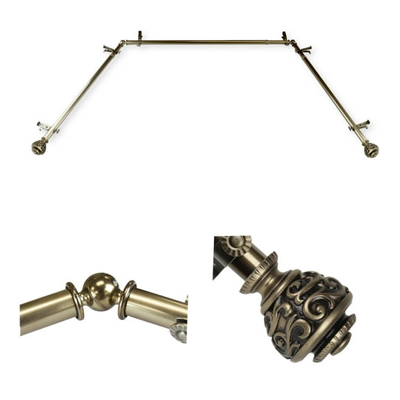 Domovina Raina 13/16-inch Bay WIndow Single Curtain Rod-Color:Antique Brass