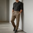 thumbnail image 7 of LMOIPLI Men's Basic Straight Casual Pants Elastic Drawstring Waist Stretch Soft Wrinkle Proof Daily Trousers with Side Pockets Coffee M, 7 of 7
